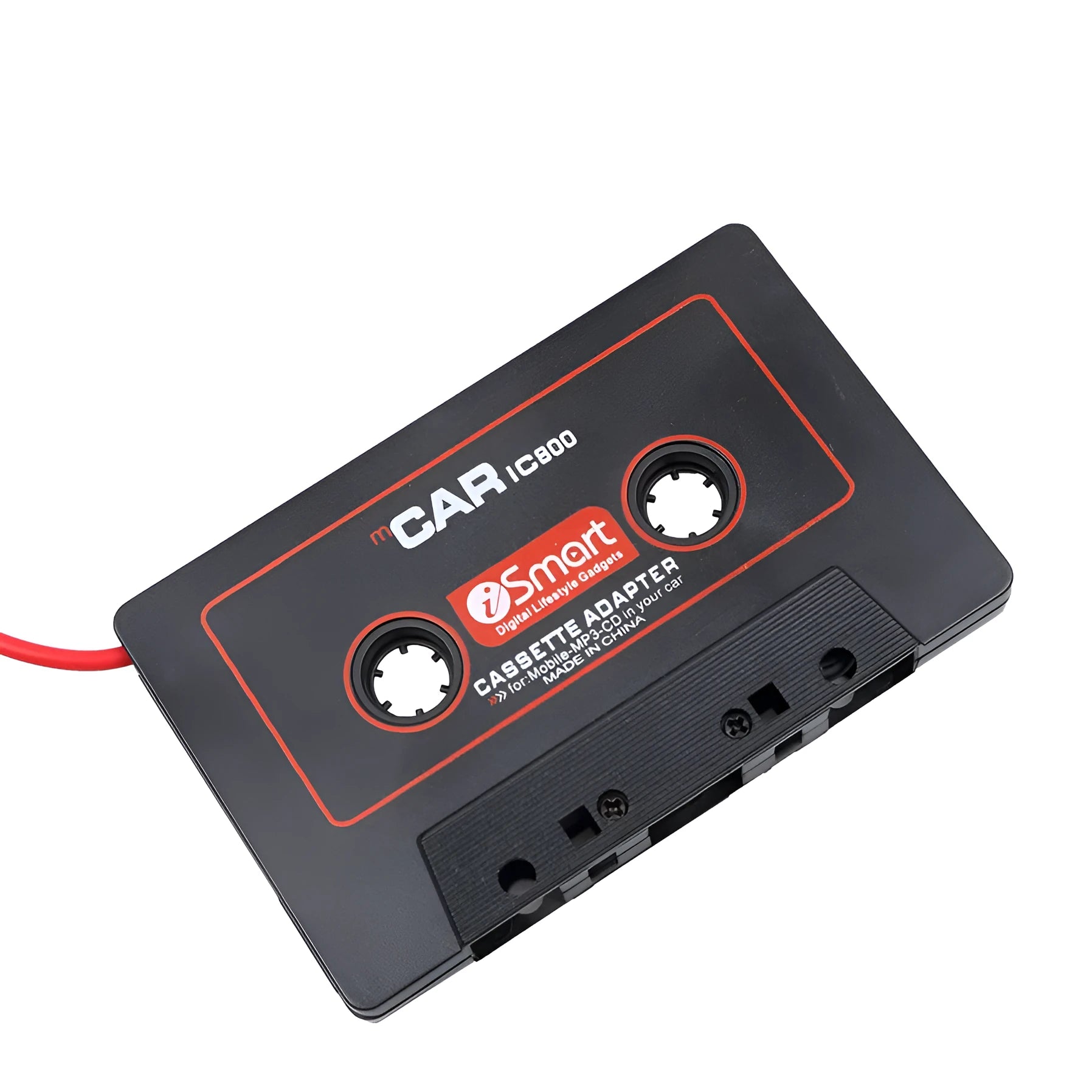 Black car cassette adapter for connecting MP3 players and smartphones to vehicle cassette decks