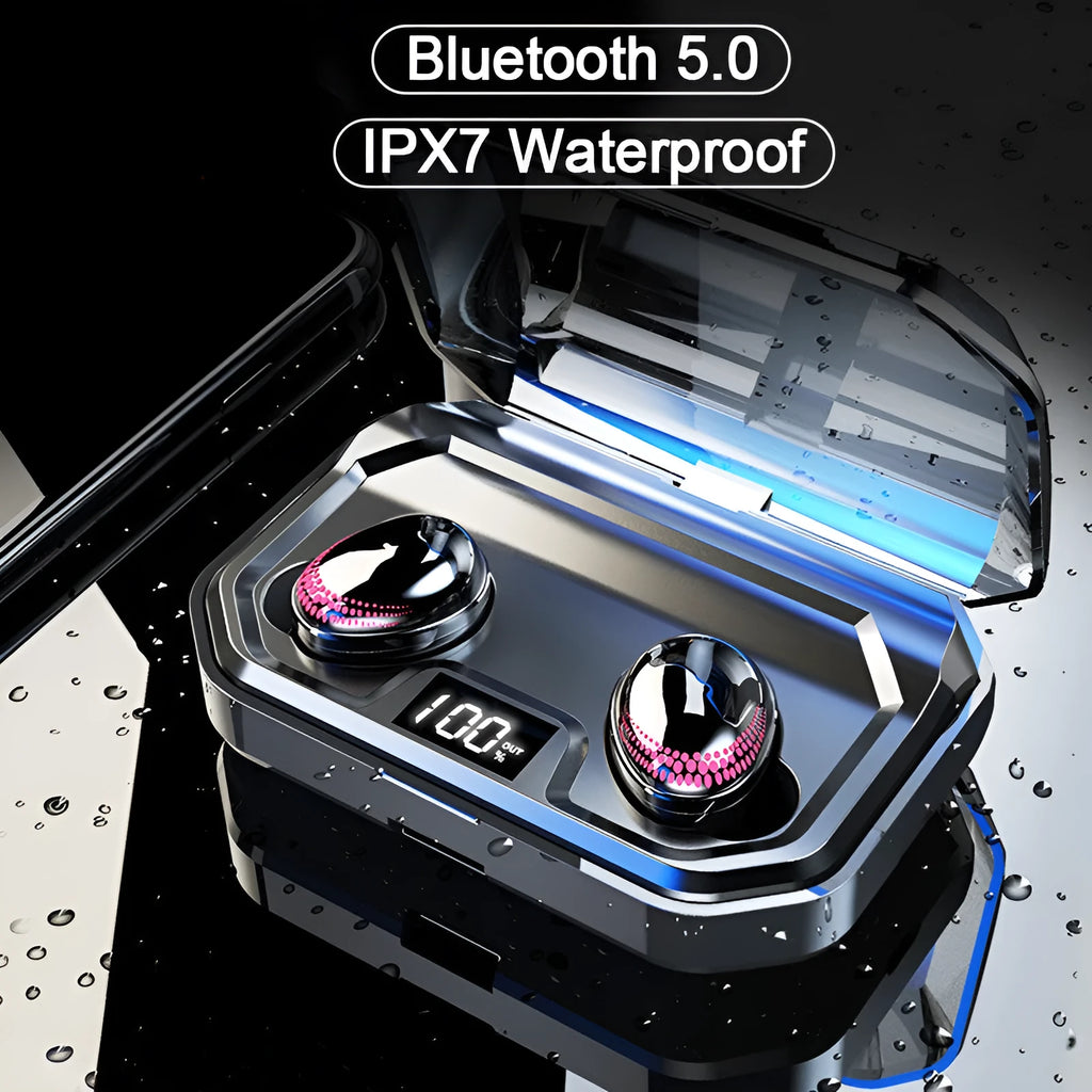 X10 Bluetooth wireless headset with charging bin showing compact packaging