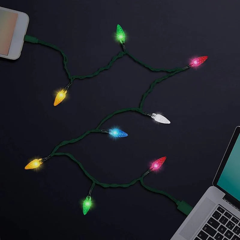 Green Christmas LED USB charging cable with 10 flashing lights for device charging and room decoration