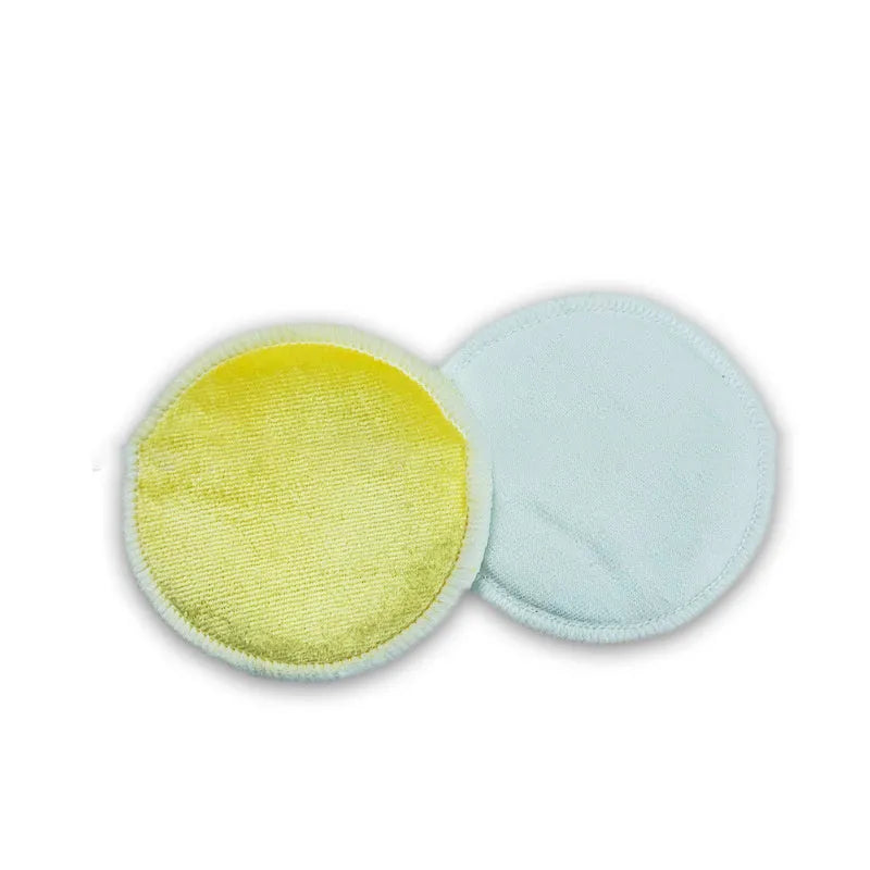 Velvet makeup remover pads in water pink and light blue colours with cotton mesh storage bag