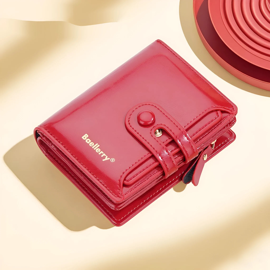 Women's PU leather card holder wallet shown in various colours including black, white, blue, red, green, brown, pink, and orange.