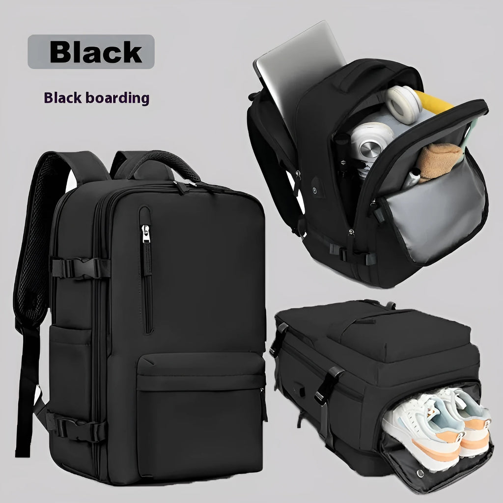 Large capacity waterproof Oxford cloth backpack in solid color with curved shoulder straps for travel and school use