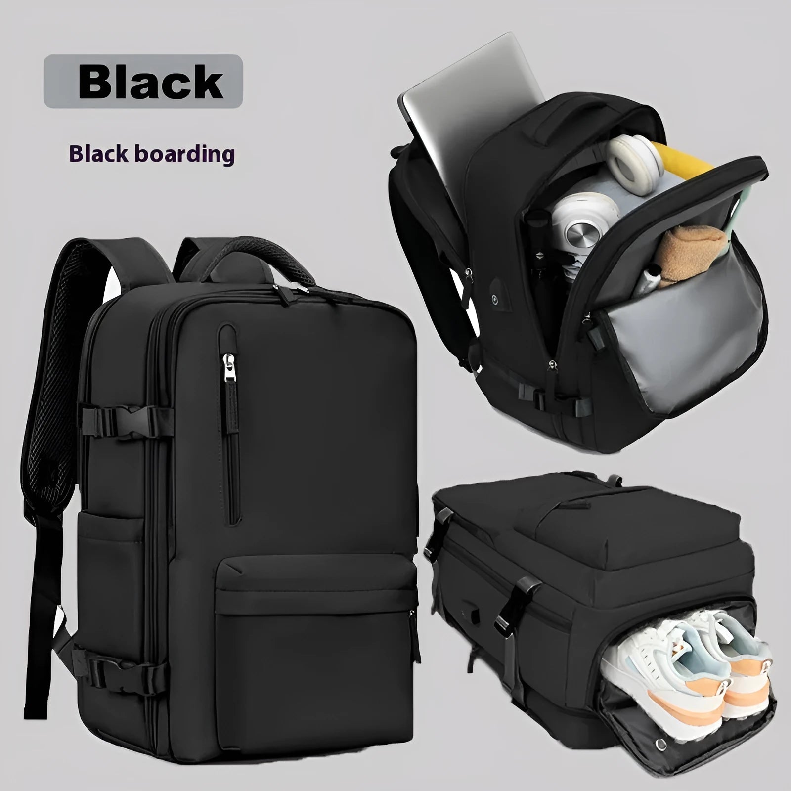 Large capacity waterproof Oxford cloth backpack in solid color with curved shoulder straps for travel and school use