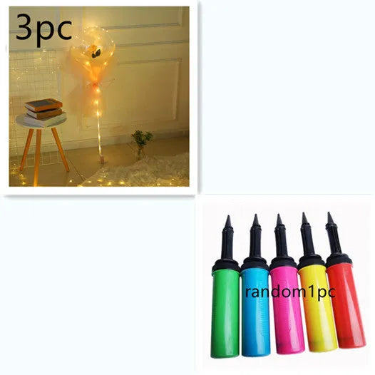 LED luminous transparent bobo balloon rose bouquet with artificial flowers and integrated lighting