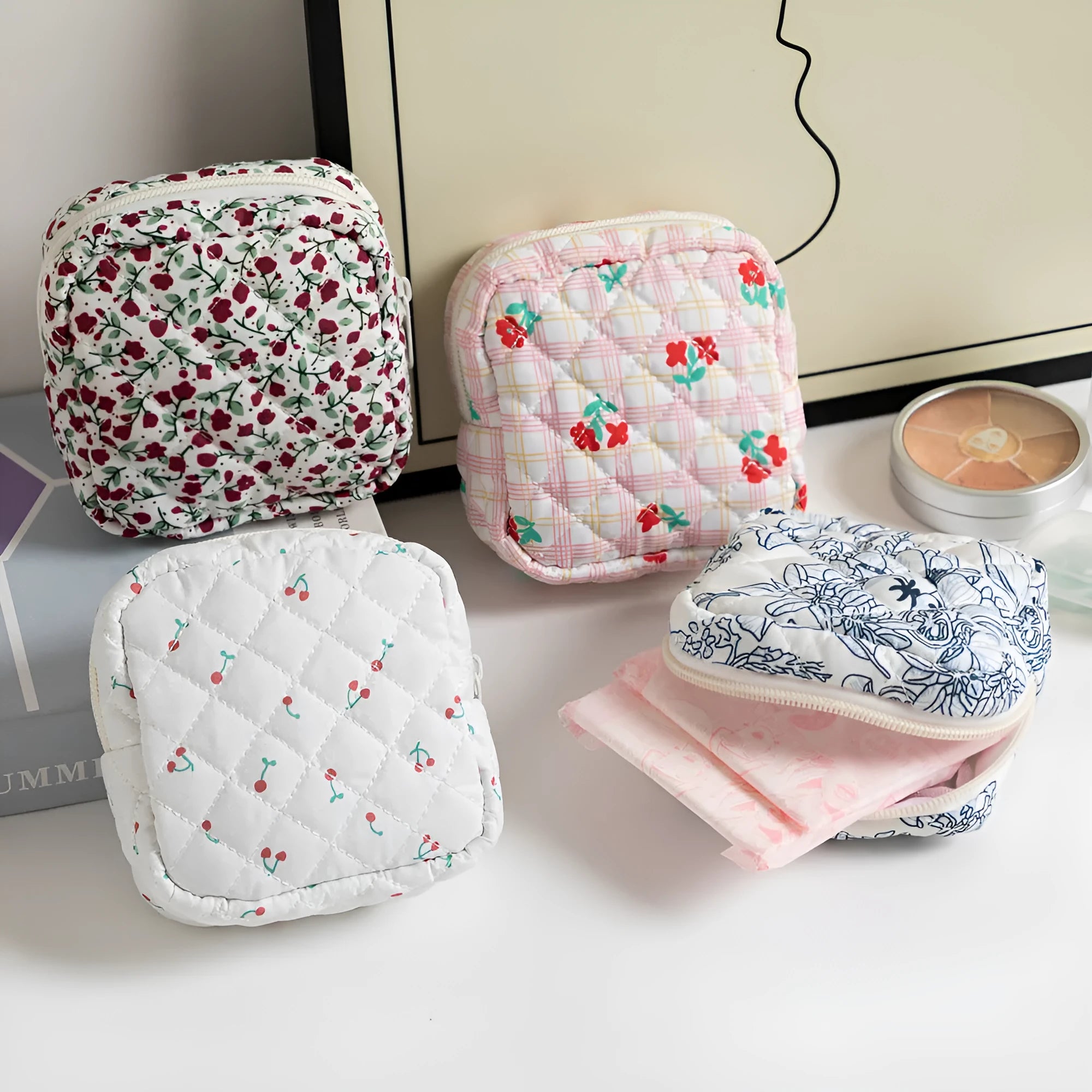 Women's polyester key storage bag with floral pattern in multiple colour options