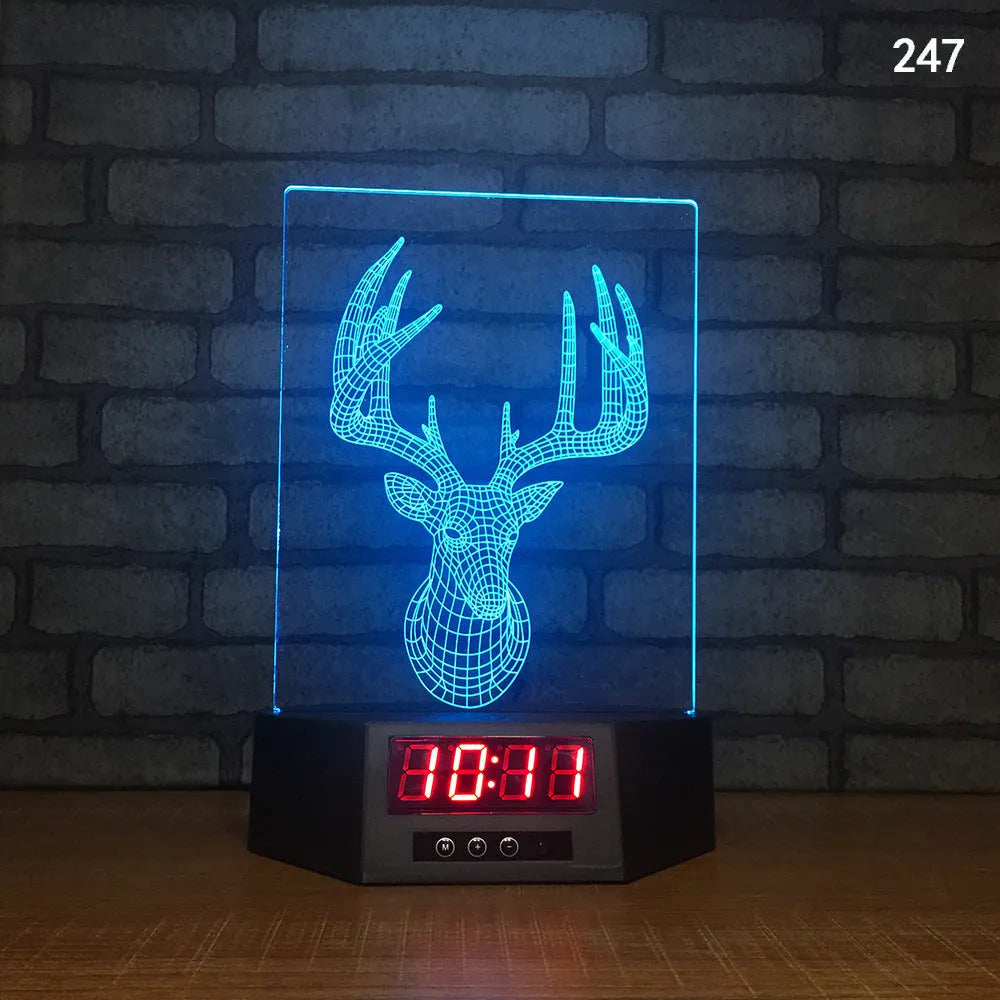 Glowing blue dolphin 3D LED table lamp with remote control on a wooden surface.