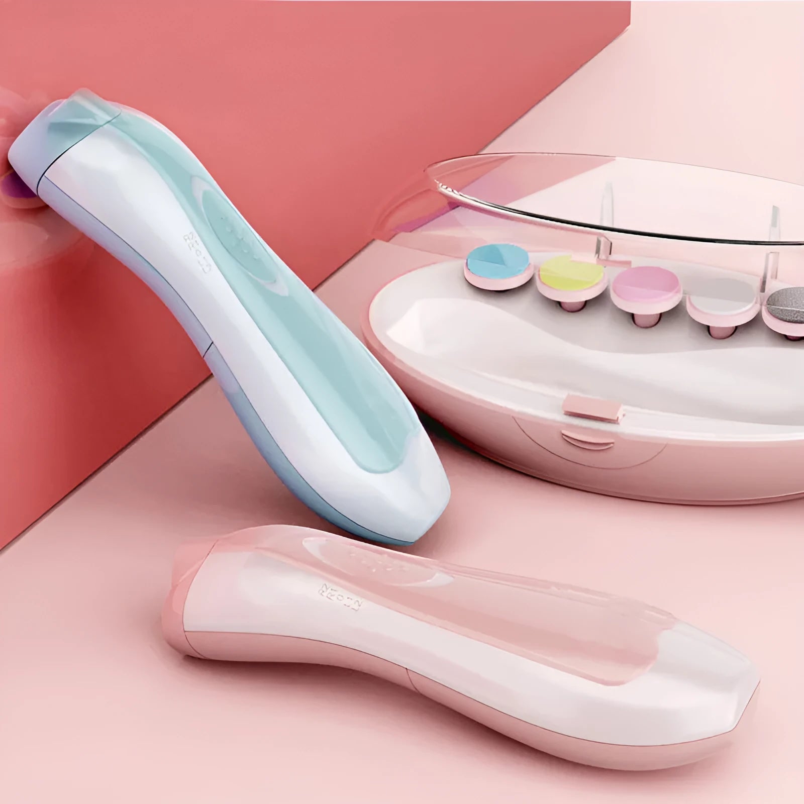 Ultra-quiet multifunction baby nail polisher manicure kit in pink and blue colours
