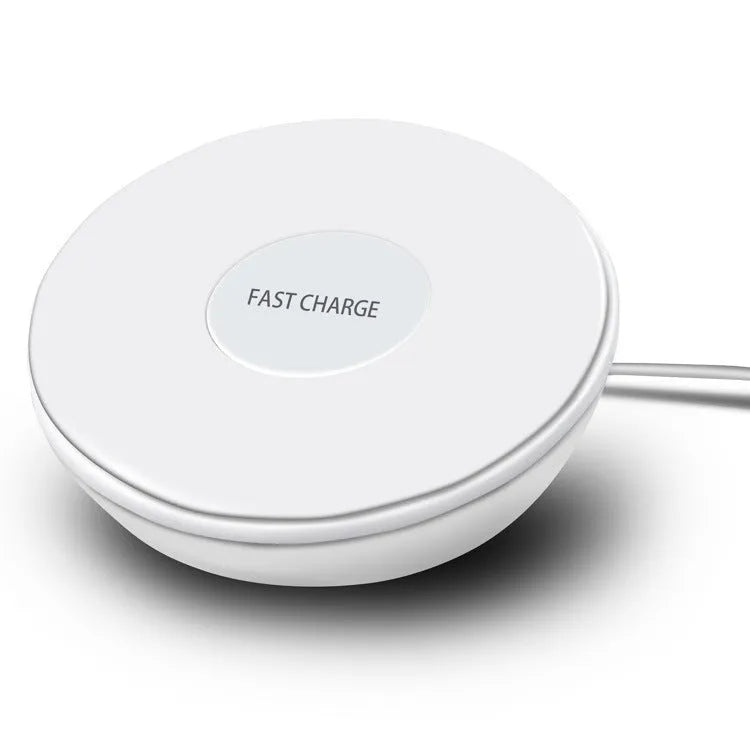White wireless charging pad with digital clock display and control buttons