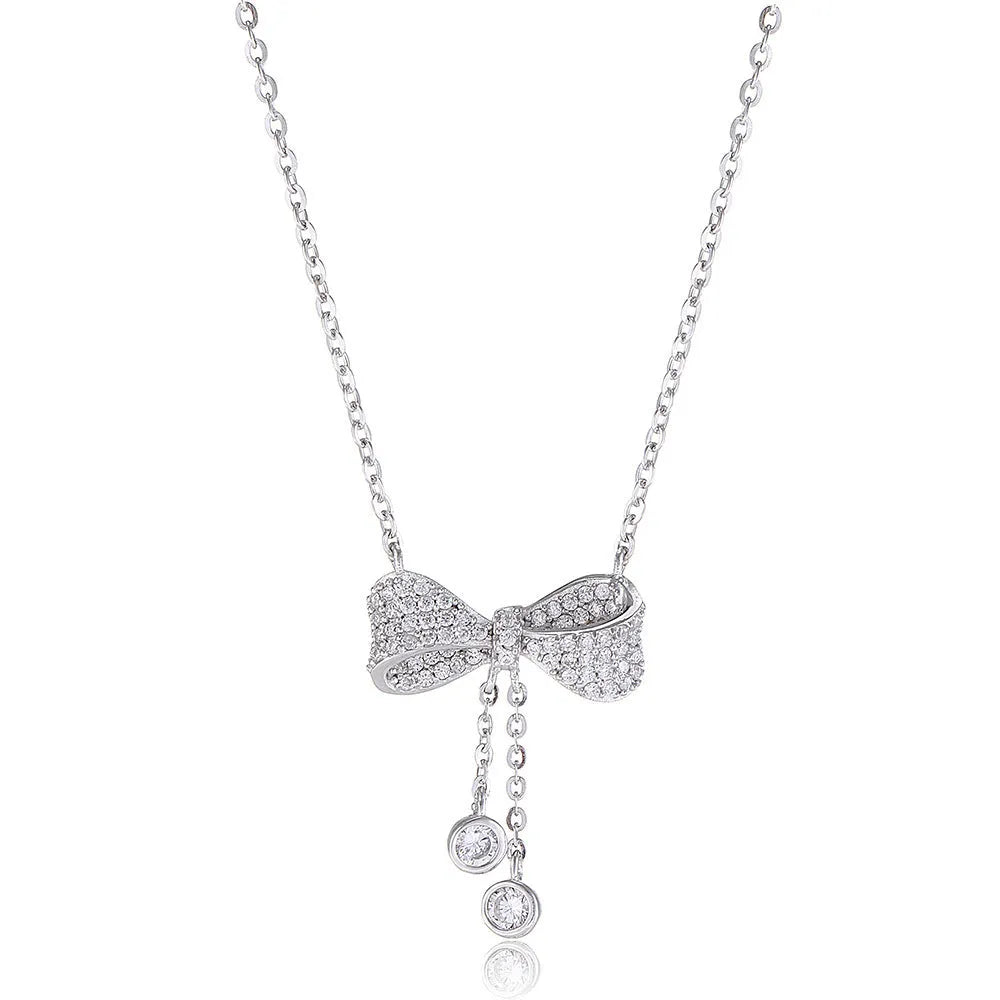 Sterling silver bow pendant necklace on O-ring chain with adjustable 40-45cm length