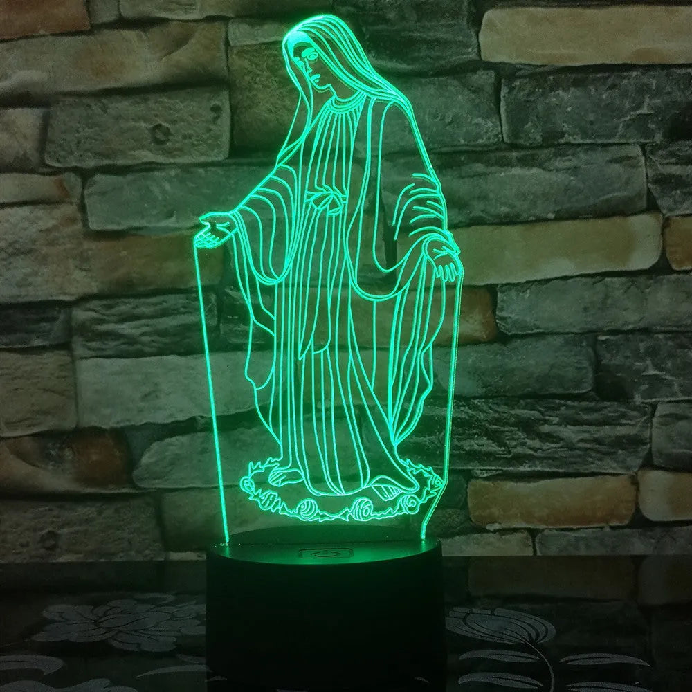 3D LED night light showing laser-engraved acrylic plate creating a stereoscopic dual-ring light pattern with colour change options.