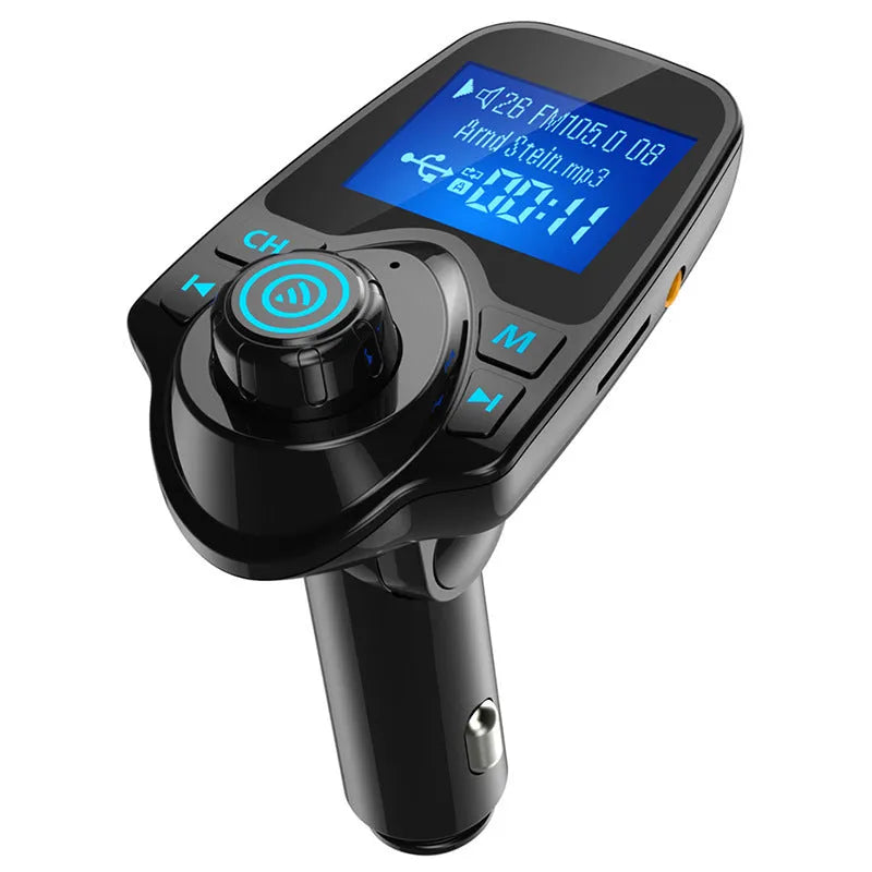 Black car Bluetooth FM transmitter and hands-free kit with USB port for charging