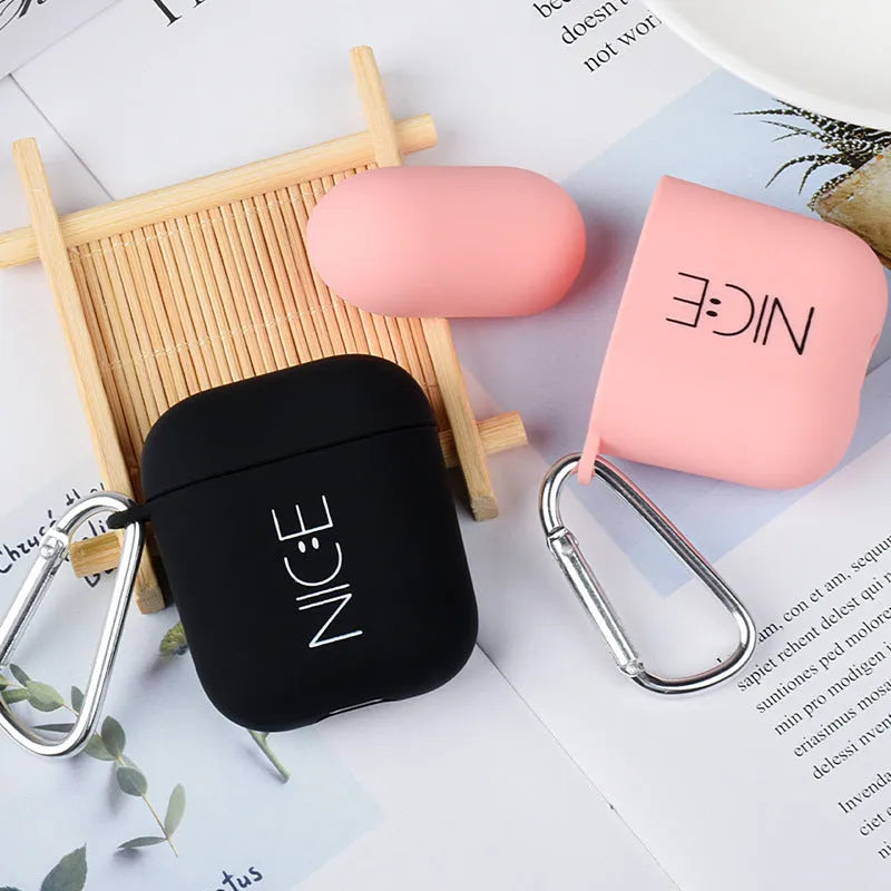 PC AirPods case cover with decorative designs in black and pink colour options