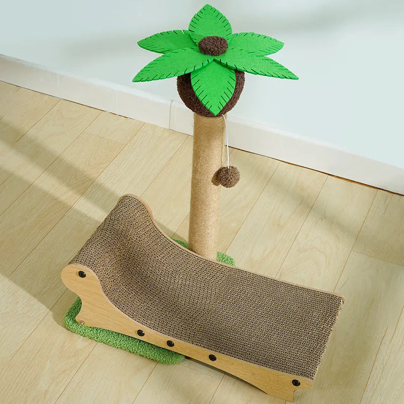 Wooden beach chair style cat climbing frame with integrated scratch board and hemp mat
