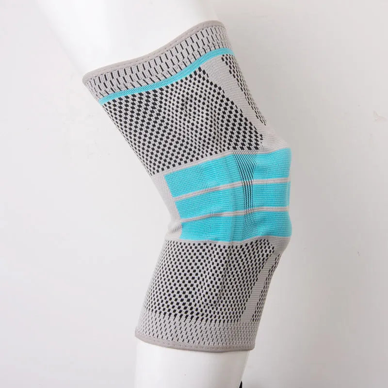 Sky blue elastic fibre knee pad for running and basketball sports.