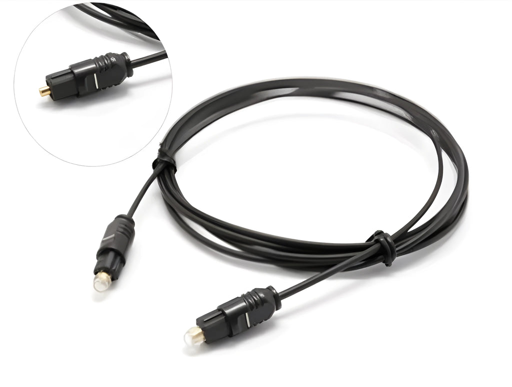 OD2.2 digital audio optical fibre cable with TOSLINK connectors on a white background.