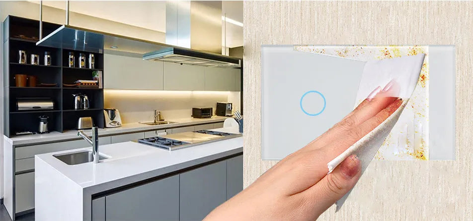 White tempered glass RF remote control touch wall light switch with two gangs