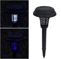 Black solar-powered mosquito lamp with white and purple LED lights for garden insect control