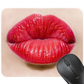 Red lips design on a black rubber non-slip mouse pad for office or gaming desks.