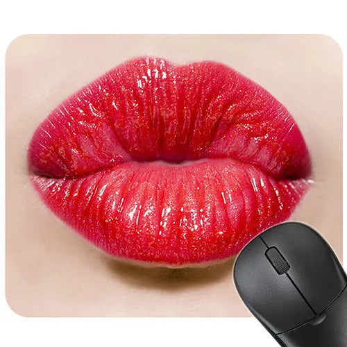 Red lips design on a black rubber non-slip mouse pad for office or gaming desks.