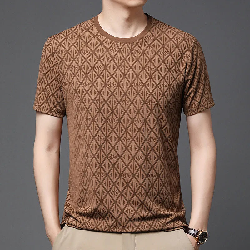 Men's loose fit Jacquard polyamide t-shirt in black colour with short sleeves and antibacterial treatment