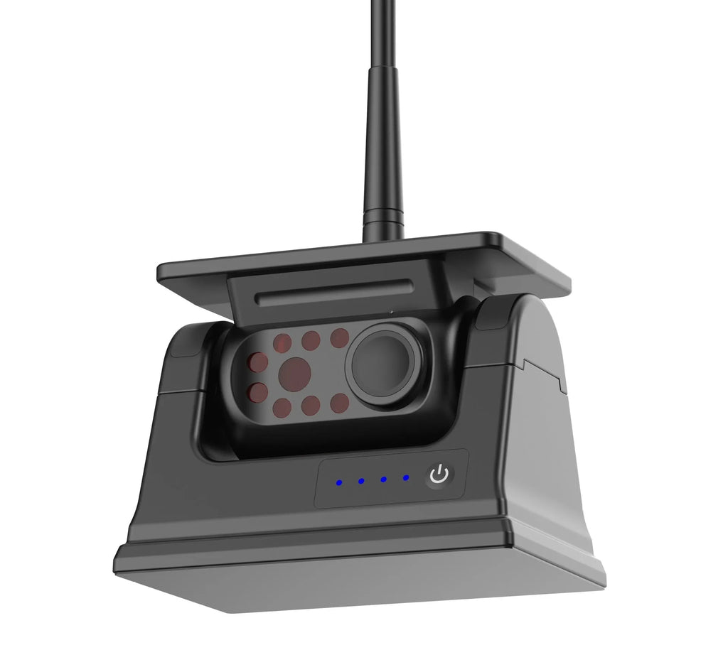 YL-Solar WF908 black wireless reversing camera with magnet base and solar panel on top