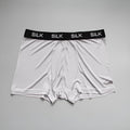 Men's navy blue silk shorts with elasticated mid waist on size chart