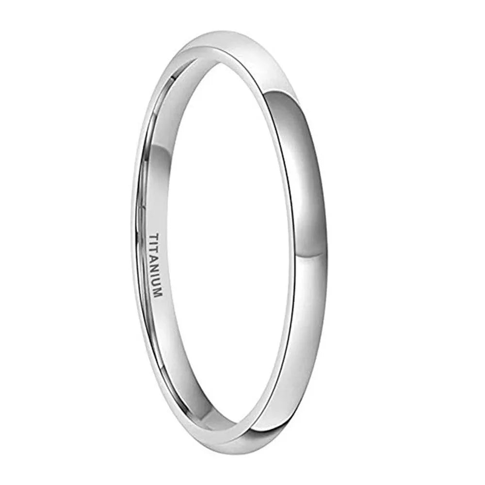 A silver titanium steel ring with a matte grinding finish, shown in different band widths on a plain background.