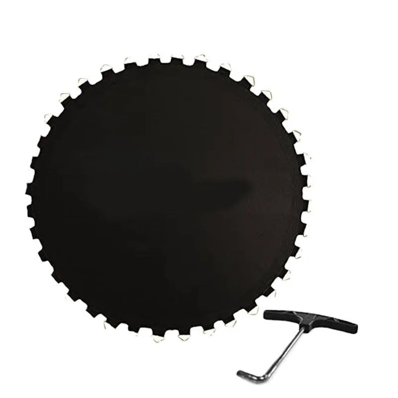 Large round trampoline elastic fabric bungee accessory with button fasteners on a white background.