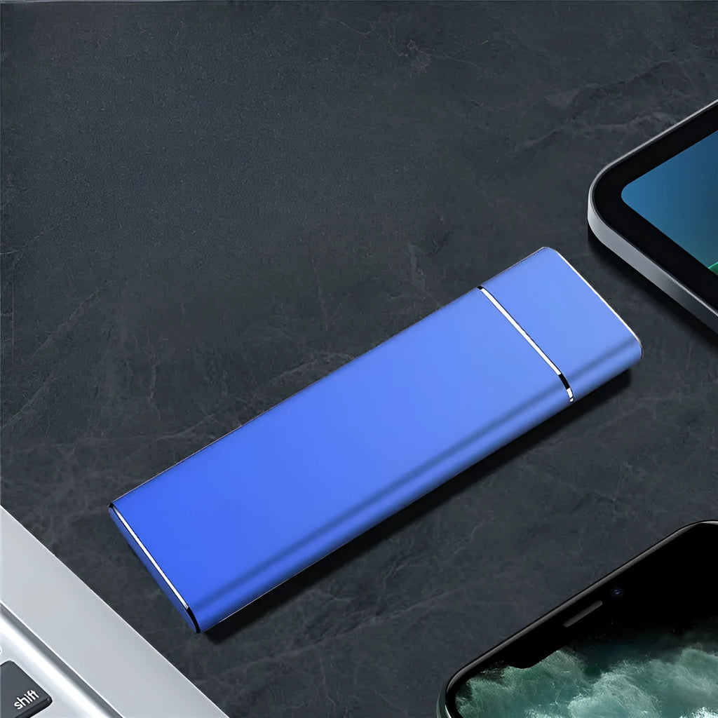 Sapphire blue portable solid state external hard drive with metal shell