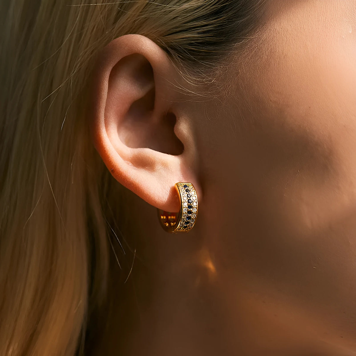 Women's round geometric copper earrings with electroplated 18K gold tone finish