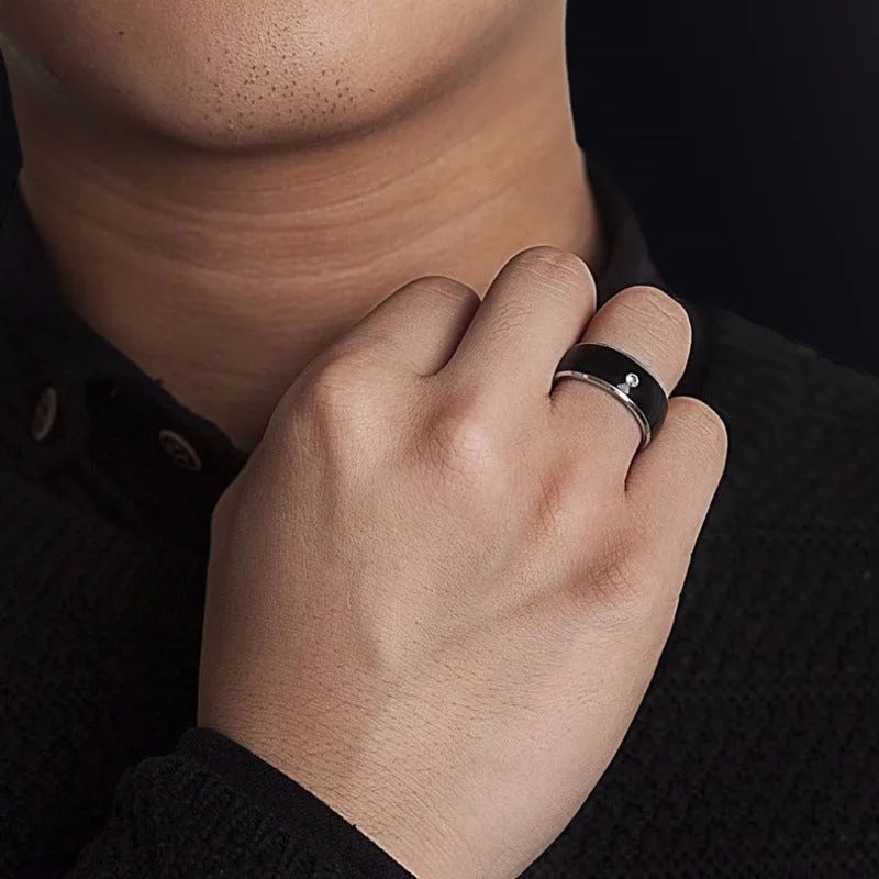 Black NFC multifunctional smart ring, waterproof, no power supply, sizes 6-13 for NFC-enabled smartphones