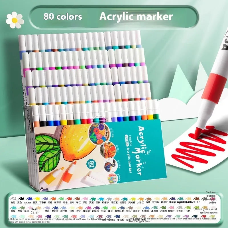 True colour acrylic marker pens in multicoloured plastic bodies for student painting projects