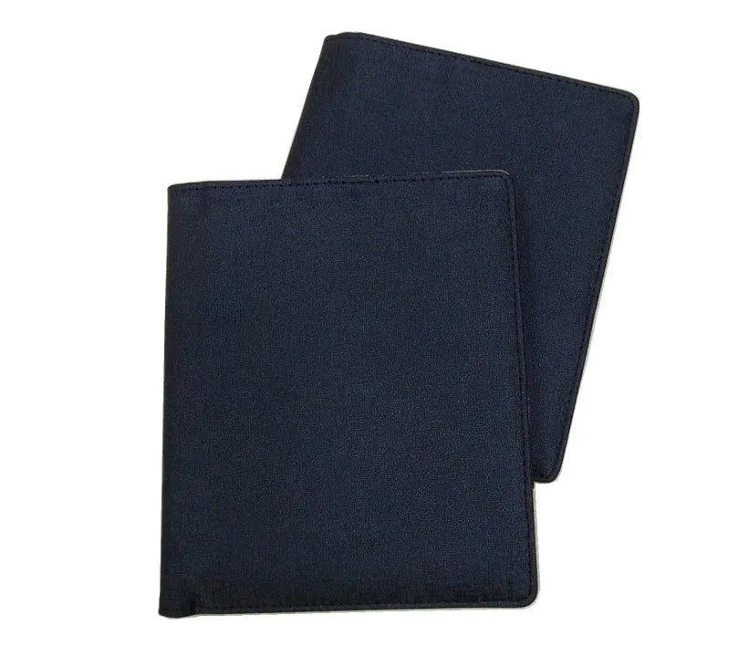Blue imitation leather PU notebook shell measuring 18.5 by 15.5 centimetres with a PP bag.