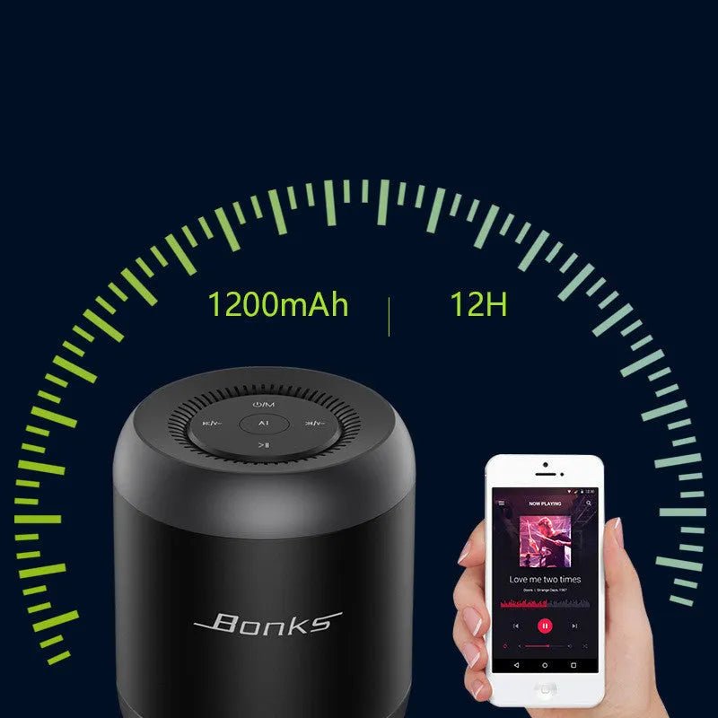 Black and white AI voice control Bluetooth speaker with button controls and USB port.