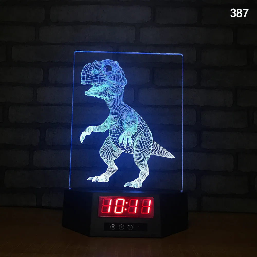 Glowing blue dolphin 3D LED table lamp with remote control on a wooden surface.