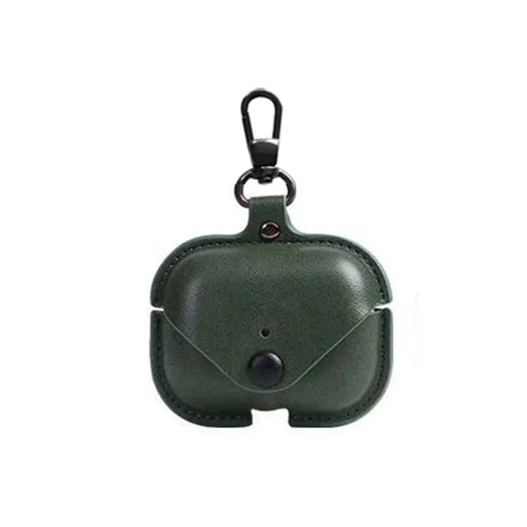 Black PU leather AirPods Pro protective case holster showing car line stitching detail.