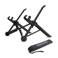 Portable folding laptop stand in sagacious black with enhanced nylon components and carrying case