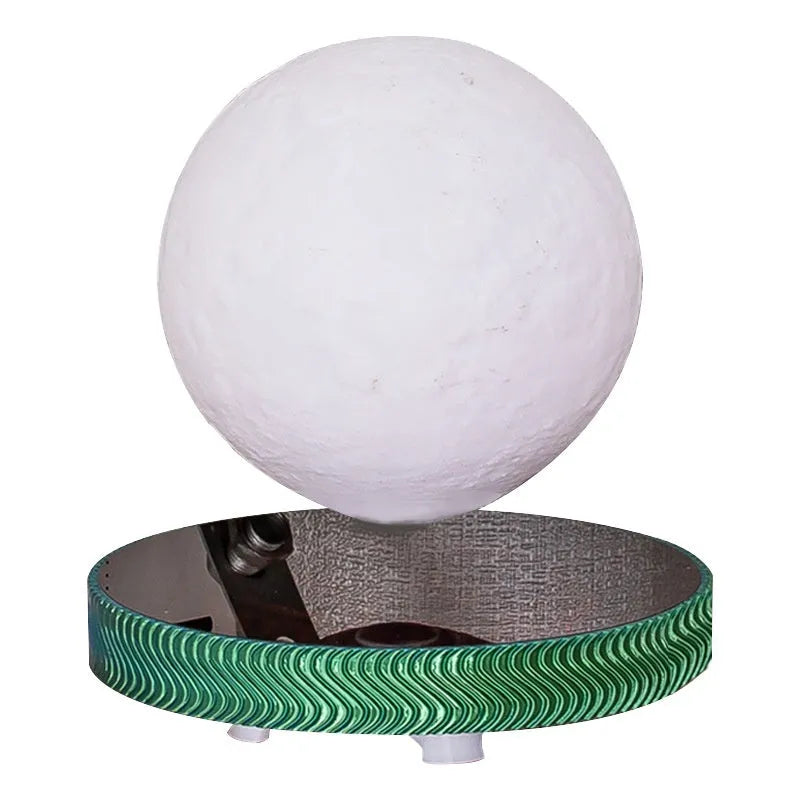 Magnetic levitation moon lamp floating above base with modern 3D printed design