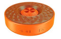 Compact black Bluetooth speaker showing front grill and controls.