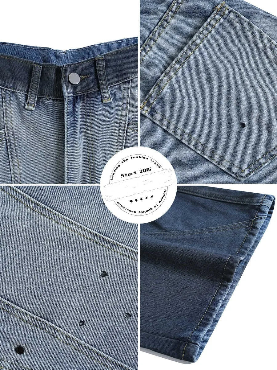 Blue tie-dye gradient cropped jeans with a loose fit and washed-out, worn-looking finish.