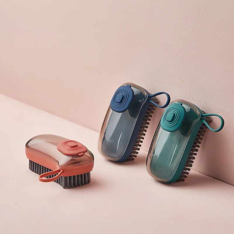 Automatic liquid cleaning brush with ergonomic ABS plastic handle and soft brush head for shoes laundry household cleaning