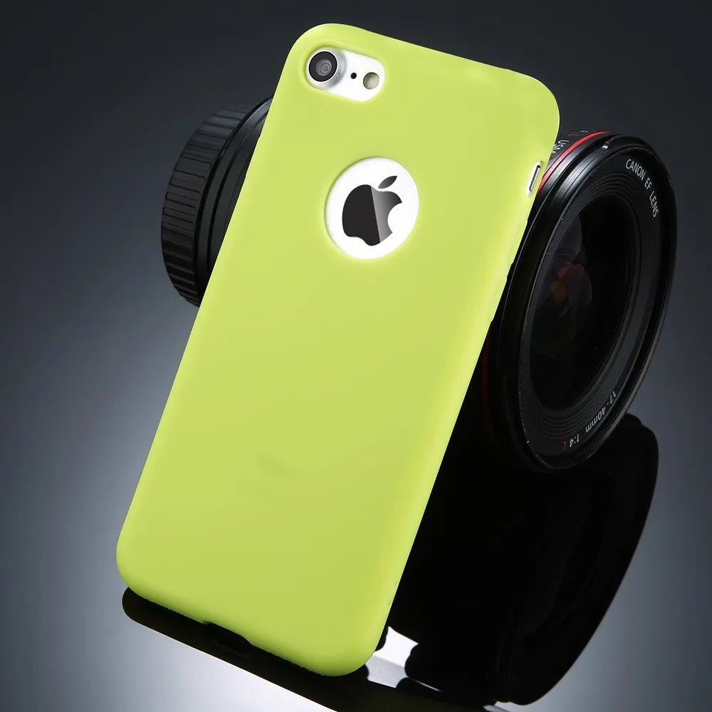 Soft silicon TPU phone back cover for iPhone in candy colours: black, blue, green, navy, pink, red.