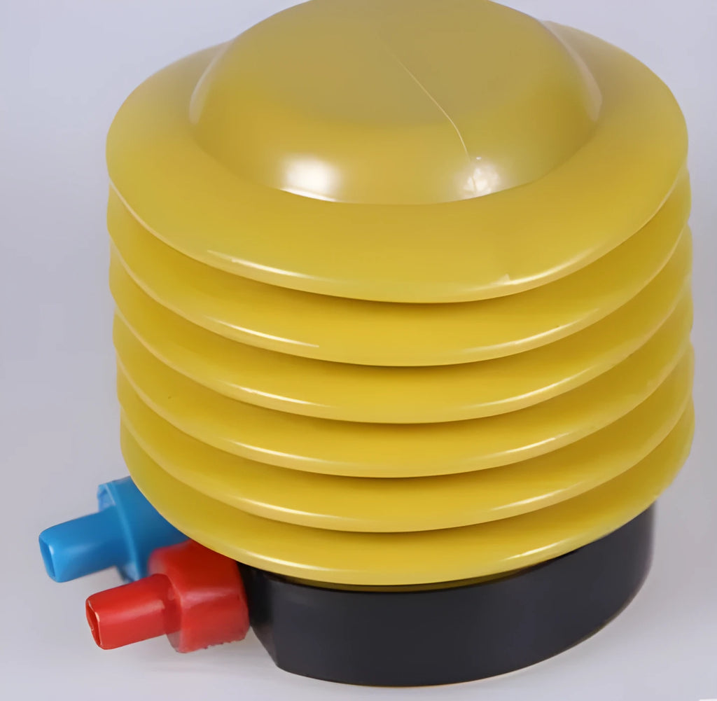 Blue and red valve manual foot pedal pump for inflating swim rings and pool floats