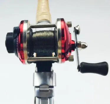 Mini metal bait casting spinning reel, 9x7 cm, with 50M wire, red and blue electroplating, for boat and ice fishing