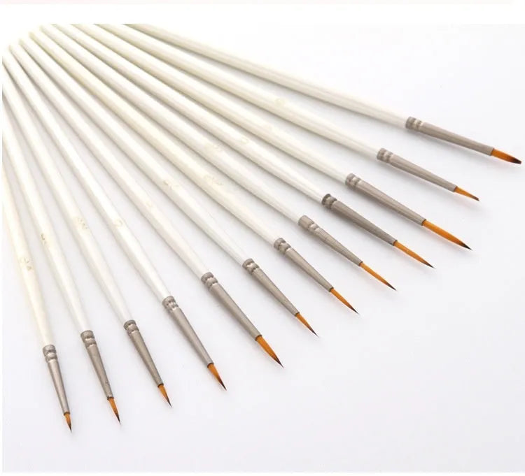 Pearl white fluorescent art marker set with 12 nylon wool brushes in a solid wood holder.