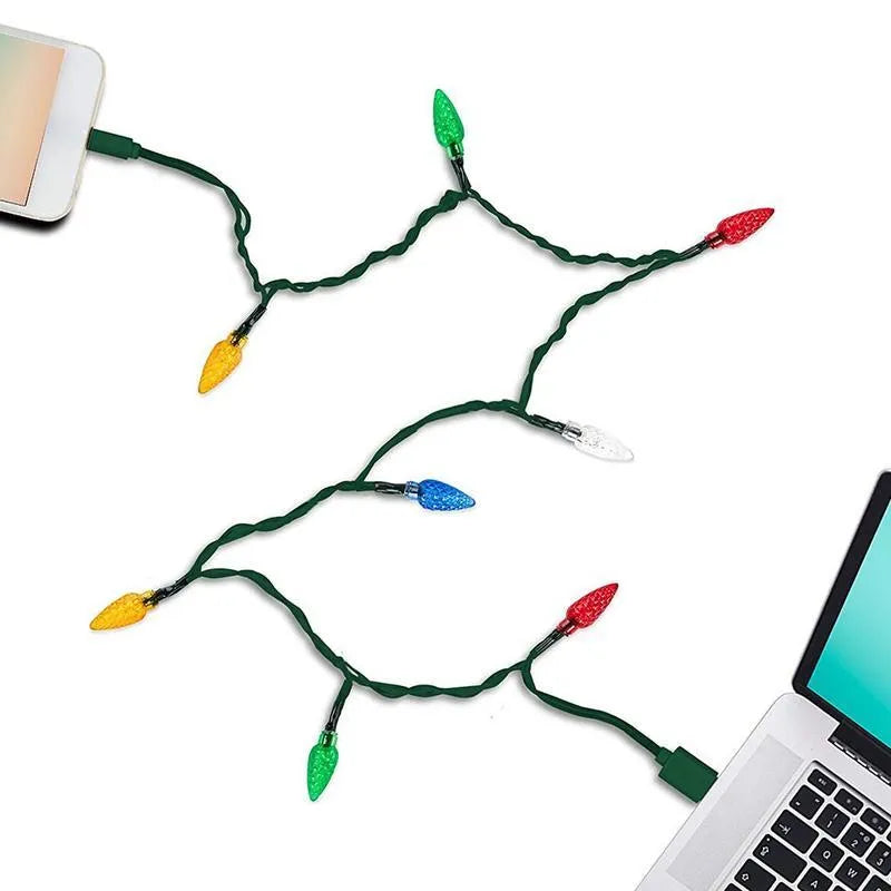 Green Christmas LED USB charging cable with 10 flashing lights for device charging and room decoration