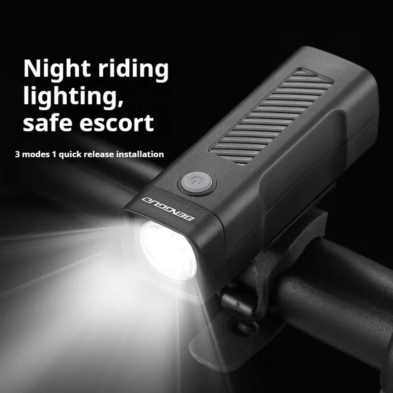 USB rechargeable bicycle headlight with quick release strap mounting on handlebars