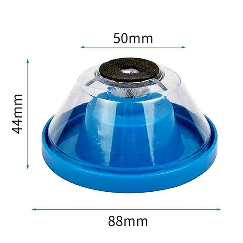 Blue bowl-shaped electric drill dust stopper accessory with sponge ring, dimensions 88mm x 50mm x 44mm