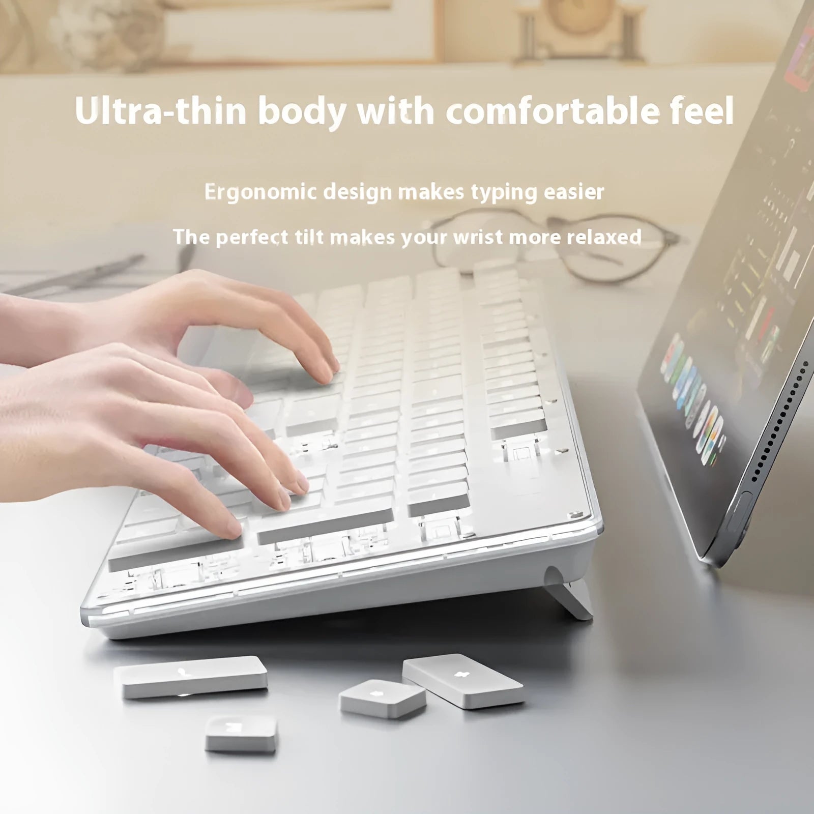 Wired mute mechanical feeling keyboard with LED lighting in compact 44cm ABS design