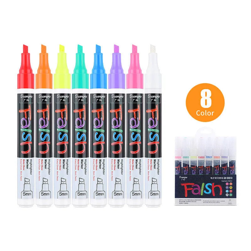 Electronic fluorescent board highlighter with 6mm tip and oblique pen shape on card packaging